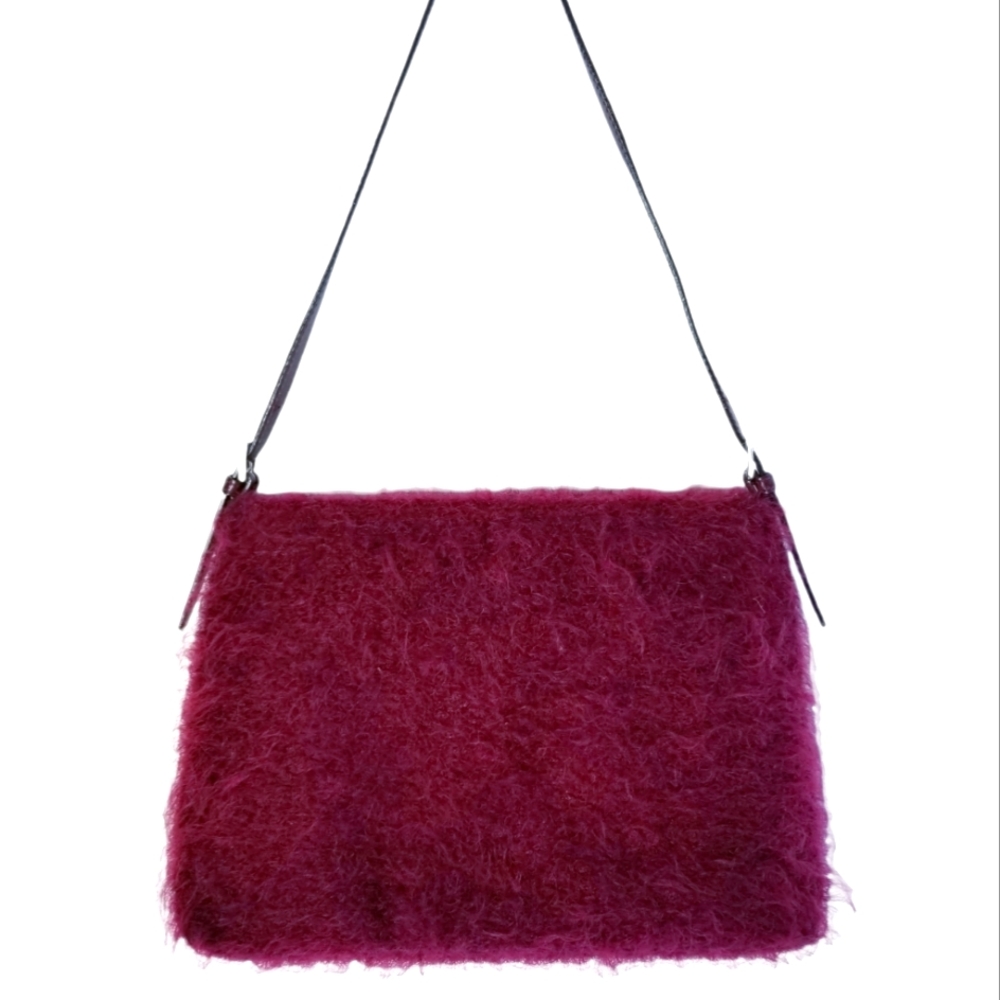 MAXX NY Curly Maroon Angora Fur Handbag NWOT